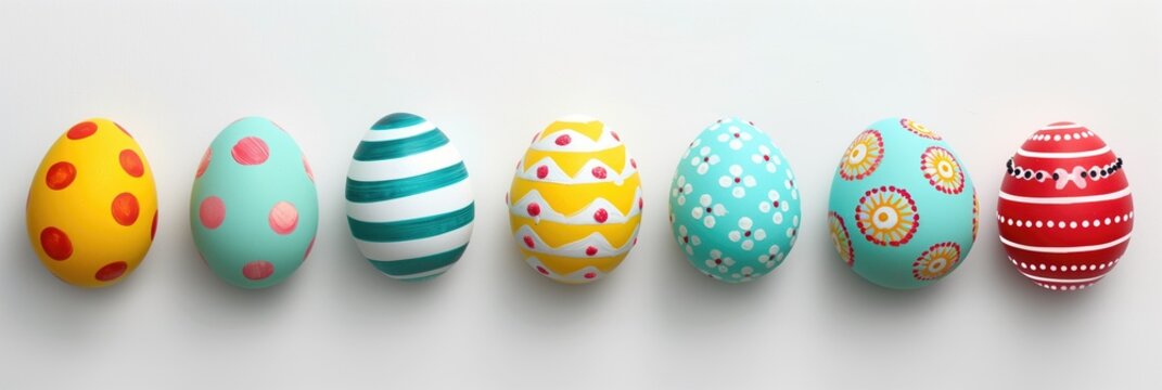 Row of Painted Easter Eggs on Table