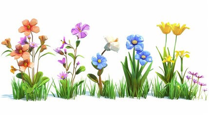 Obraz na płótnie Canvas Wildflowers 3d realistic modern set. Spring and summer flowers