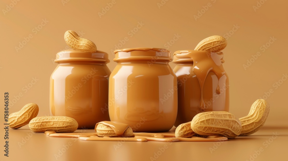 Poster an icon set of realistic 3d modern peanut butters