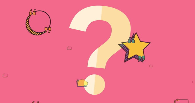 Image of shapes over question mark on pink background