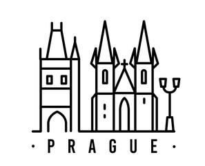 city of Prague vector in outline style on white - 758046772