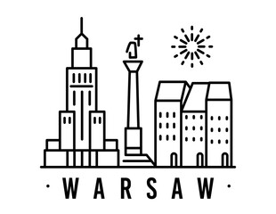 Warsaw minimal style City Outline Skyline with Typographic. - 758047349