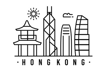 Hong Kong minimal style City Outline Skyline with Typographic. - 758047590