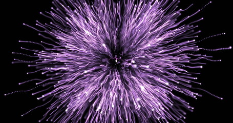 Digital image of purple light trail exploding against black background