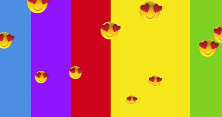 Image of heart emoji icons on rainbow background