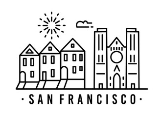 city of San Francisco in outline style on white - 758047981