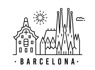 city of Barcelona in outline style on white - 758048302