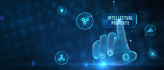 Business, technology, internet and network concept. Virtual screen of the future and sees the inscription: Intellectual property. 3d illustration