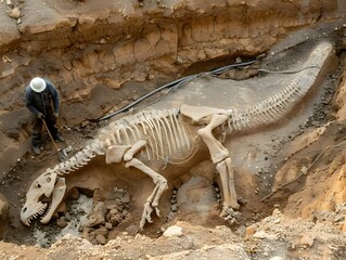 Fototapeta premium Dinosaur fossils excavation paleontology in action