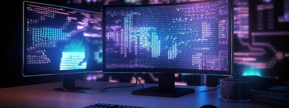 Programming code on a computer screen. Software development, IT technology industry and coding technologies concept.