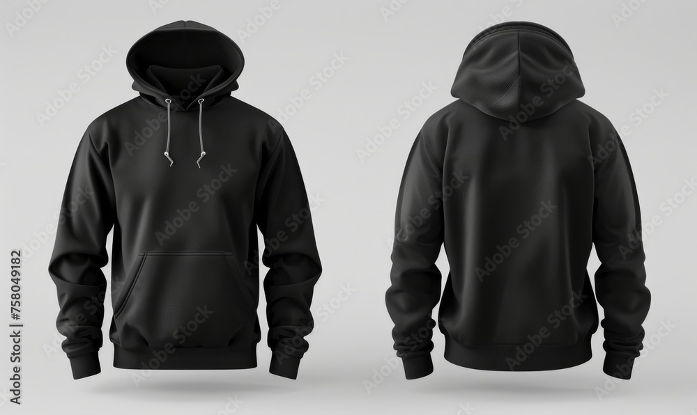 Wall mural Blank black male hoodie, template for your design mockup. Front and back view. - Wall murals