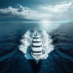 Exclusive yacht sailing on a serene sea symbol of wealth - obrazy, fototapety, plakaty