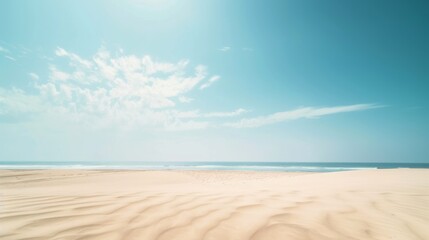 Fototapeta na wymiar Beautiful scene features empty sandy beach with sea background