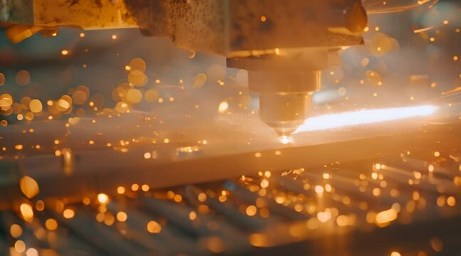 Industrial Laser cutting processing manufacture technology of flat sheet metal steel material with sparks