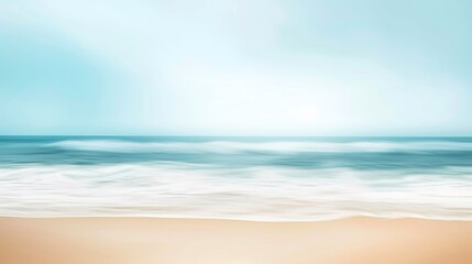 Fototapeta na wymiar Blurred scene features empty sandy beach with sea background