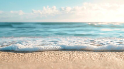 Fototapeta na wymiar Close-up, empty sand with blurred beach background
