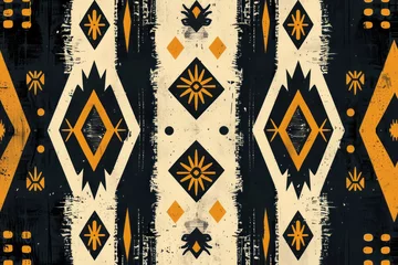 Papier Peint Lavable Style bohème Two-tone Minimalist Tribal Pattern, Repetitive, stylish ,seamless repeating pattern.