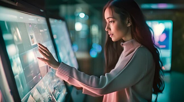 woman is touching technology digital tablet