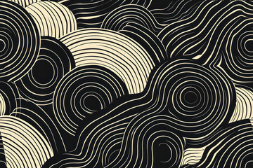 Abstract Black Retro Line Art, Vintage inspired pattern ,seamless repeating pattern.