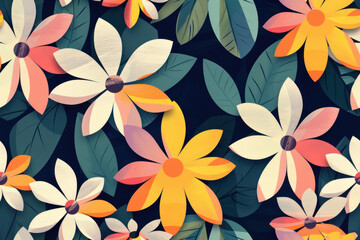 Geometric Flowers, Simple artistic expression ,seamless repeating pattern.