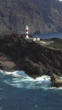 Aerial view of Punta de Teno lighthouse on Tenerife island, Spain