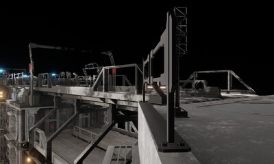 Corridor and top walkway bridge science fiction 3d render architecture wallpaper background