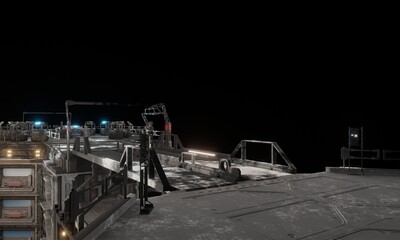 View of corridor and top walkway bridge science fiction 3d render wallpaper background