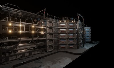 View of headquarter building science fiction 3d render wallpaper background