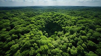 Obraz premium Drone view of forest canopy absorbing co2 for carbon neutrality and net zero emissions support