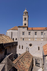 Fototapeta na wymiar View from City Walls of Medieval Dominican Monastery with bell tower, Dubrovnik, Croatia