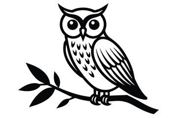 white owl on branch tattoo vector design .eps