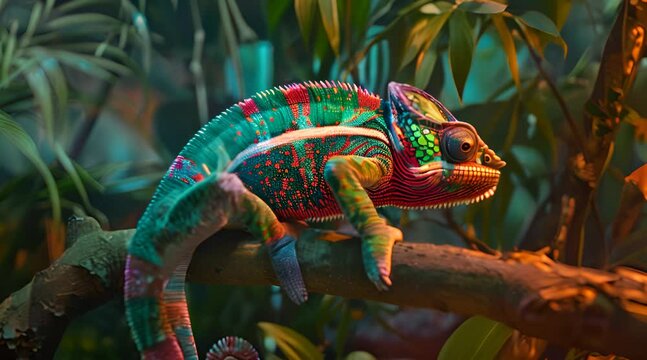 beautiful colorful chameleon in the branch