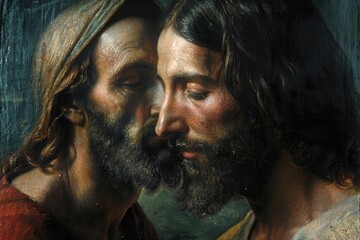 Kiss of Judas: pivotal moment of betrayal in the life of jesus christ, profound religious symbolism depicted in the bible, exploring themes of loyalty, deception, and redemption in christian theology