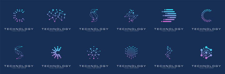 collection technology dot logo design. symbol tech, internet, system, Artificial Intelligence and computer. inspiration logo design modern	