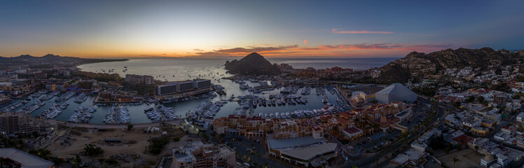 Fototapeta premium Sunrise in Cabo San Lucas Baja California Sur Mexico Sunny Beaches Whales Yachts and Boats 