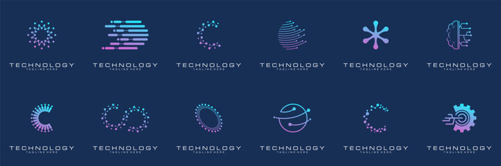 collection technology dot logo design. symbol tech, internet, system, Artificial Intelligence and computer. inspiration logo design modern	