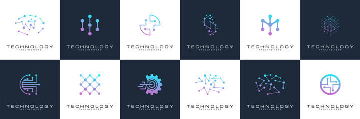 collection technology dot logo design. symbol tech, internet, system, Artificial Intelligence and computer. inspiration logo design modern 