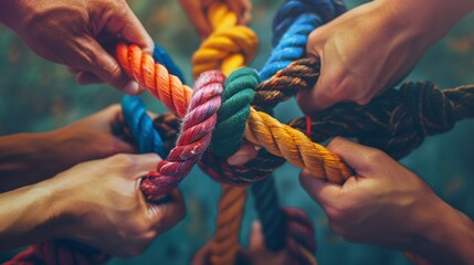 Team and colorful braid. Background shows the unity, solidarity, strength, partnership, teamwork, cooperation, power, diversity, support, integratio, and communication. Network and empower concept.