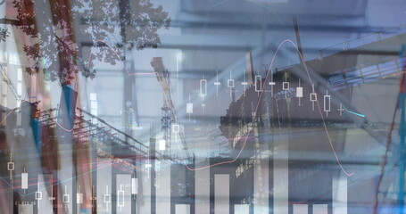 Image of data processing over cityscape