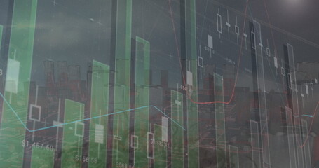 Image of data processing over cityscape
