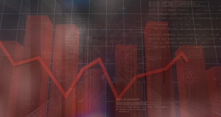 Image of statistical data processing against empty office in background