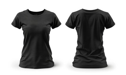 Blank black female t-shirt, template for your design mockup. Front and back view.