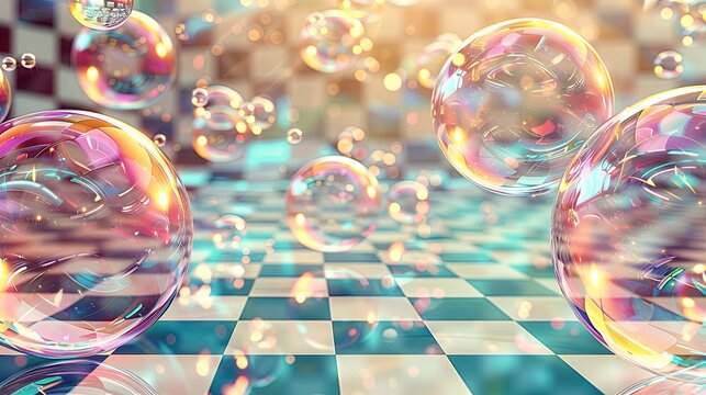 Soap bubbles on a checkered background.