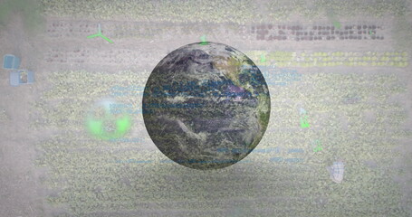 Image of data processing and landscape over globe