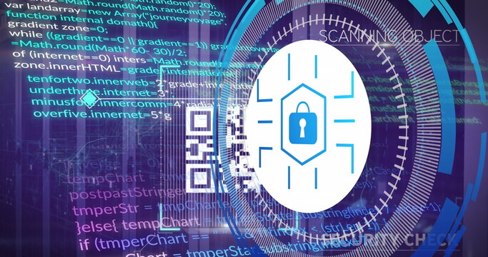 Image of data processing with padlock icon over server room