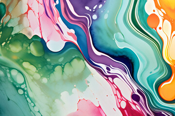 Closeup of abstract watercolor paint background texture with liquid fluid marbled paper texture banner texture. Generative AI (생성형 AI)