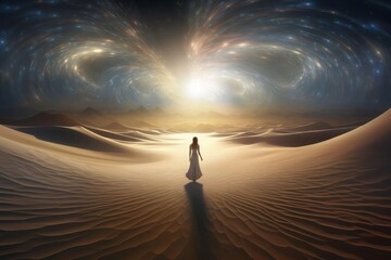 The sands mimicking the vastness of the universe, creating a celestial masterpiece that constantly evolves. The cosmic essence within the changing sands.