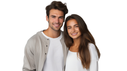 Happy smiling young couple, isolated cutout people on transparent background