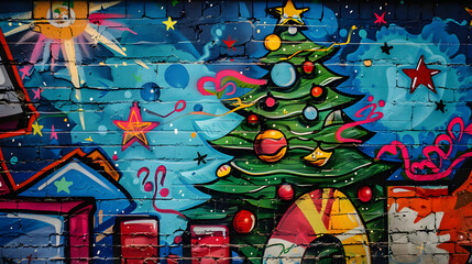 Fototapeta na wymiar Christmas graffiti painting background
