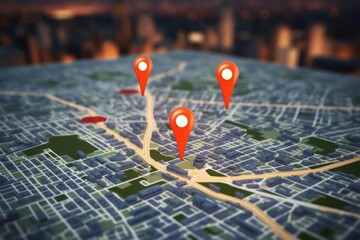 Location on map with points. AI technology in GPS, innovation delivery, map location, future transport logistic, route path concept, GPS point. New location and change address.